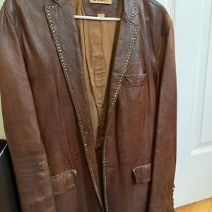 John Varvatos brown leather blazer